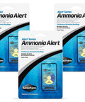 Continuous Ammonia Monitor For Aquarium Tanks One Year Supply 3 Pack Chemical Free Sensor With Clear Readouts on packaging.