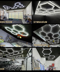 Installed Hexagon LED Garage Light Kit 24 Pack Ultra Bright Ceiling Tubes 192W 23040LM in various spaces like gym and garage