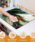 Hand cleaning Green Gold Marble Stovetop Cover For Glass Cooktops, Heat Resistant Flat Top Mat, 28 x 20 inch