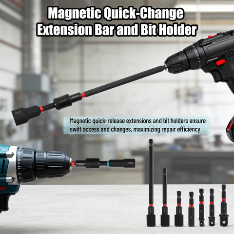 AutoViteX 29-Piece magnetic nut driver set with quick-change extensions, 1/4 in hex shank, Cr-V steel, storage case