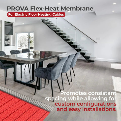 Built Like A Tank Uncoupling Membrane Roll For Electric Radiant Floor Heating Systems on a stylish flooring with a modern dining setup.