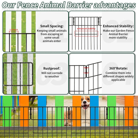 No Dig Animal Barrier Fence Kit 27ft Long 17in High Garden Border Fence with 25 rustproof metal panels stops animals.