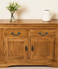 Oak dresser with Six Piece Set Of Vintage Drop Bail Drawer Pulls In Antique Bronze Finish, 3 Inch Hole Spacing And 4 Inch Total Length.