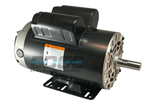 Side view of 5HP compressor-duty electric motor with base mount, 7/8 in shaft, 56 Hz frame, 3450 RPM, Amazon brand