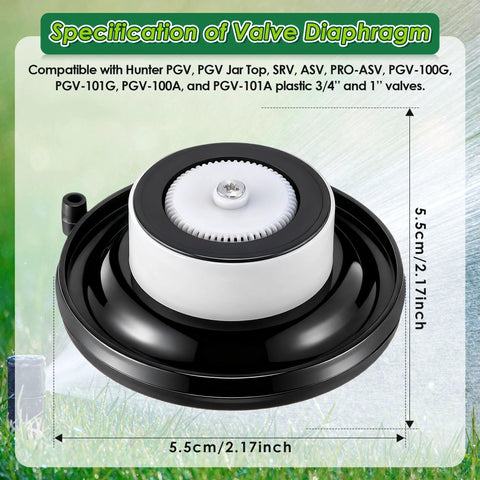 Front view of Gulfmew 1'' PGV irrigation valve diaphragm replacement with white diaphragm and black housing