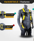 BOA Fall Protection Kit With 3D Full Body Harness, 6 Ft Lanyard With External Shock Absorber, Plus Tool Lanyard And Anchor shown on mannequin
