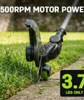 Cordless Lawn Mower And String Trimmer Combo For Small Yards With Dual Batteries And Extra Spools No Fuss Kit 13 Inch Mower And 12 Inch Trimmer Includes Charger And Spare Spools For Easy All In One Yard Care, close-up trimmer edge cutting grass