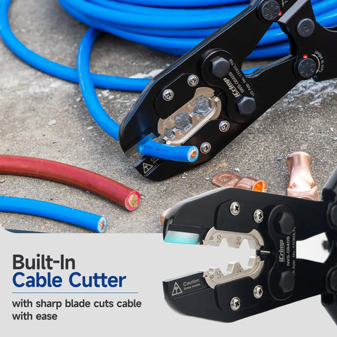 Beefy Heavy Duty Battery Cable Lug Crimp Tool Set With Built In Cutter And Interchangeable Jaws For AWG 8 To 4 0 Gauge Includes Cable Lug Crimper And Wire Stripper For Fast Reliable Auto Electrical Connections