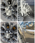 Heavy Duty Spray Concrete Remover That Melts Dried Cement To Easy Rinse Slurry on a car wheel with cement buildup.