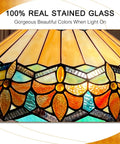 Close-up of ARTZONE Antique Tiffany Pendant Light Fixture Stained Glass Hanging Lamp showcasing vibrant stained glass colors.