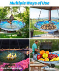 11 Inch Hanging Glass Bird Bath With Peacock Pattern Outdoor Bird Feeder And Garden Decor For Yard Bright Colorful Wavy Rim That Attracts Birds And Elevates Your Outdoor Space showing various uses including for birds and as a fruit bowl.