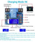 Heavy-Duty Badass Low Voltage Disconnect Switch For Batteries DC 6V To 60V With 30A Capacity And Crisp LCD Screen shown in charging mode.