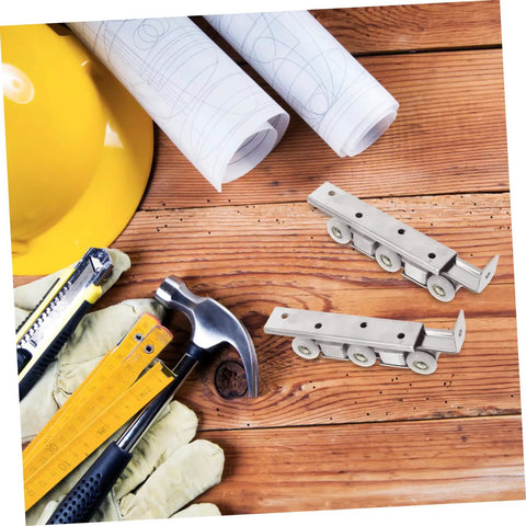 Smooth Glide Sliding Barn Door Track Kit Manganese Steel Wheels Heavy Duty Hardware Set with tools on wooden surface.