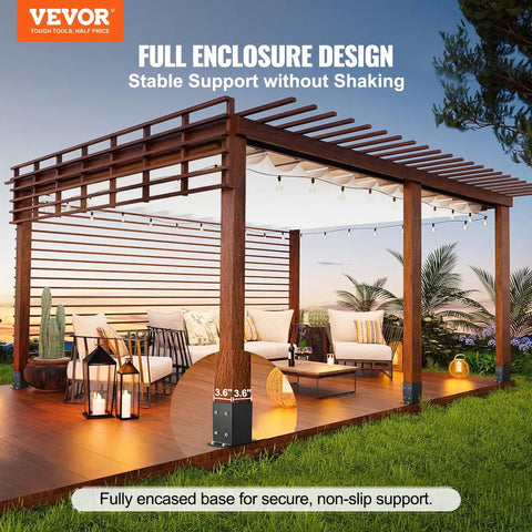 Hella Durable Heavy Duty Post Brackets 4 Pack Matte Black Wood Column Base Connectors For Deck Railing And Pavilion Support Built Damn Tough For Seamless Outdoor Projects in a full enclosure design with stable support.