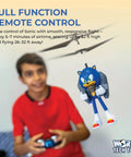 Child playing with Sonic The Hedgehog IR RC Jetpack Helicopter Toy With LED Lights And Twin Rotors Infrared Control