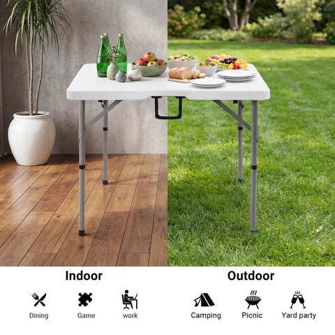 34 Inch Folding Square Card Table Portable Heavy Duty HDPE Fold In Half With Carrying Handle For Indoor Outdoor Use split image