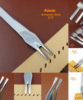 Leather Craft Prong Chisel Set 3 Pack 4mm Angled Hex Flat Head European Style Wavy Stitching Punch Tools with 2 Prongs