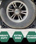 Heavy Duty Wheel Chocks With Handle 2 Pack For Campers Trailers And RVs Wide 6 Inch Footprint Grooved To Prevent Tire Slips Made From 100 Percent Recycled Rubber Easy On Easy Off under vehicle tire