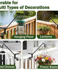 Badass Deck Railing Plant Hangers 2 Pack Workhorse Solid Core Shepherd Hooks on deck holding lanterns and flower pots.