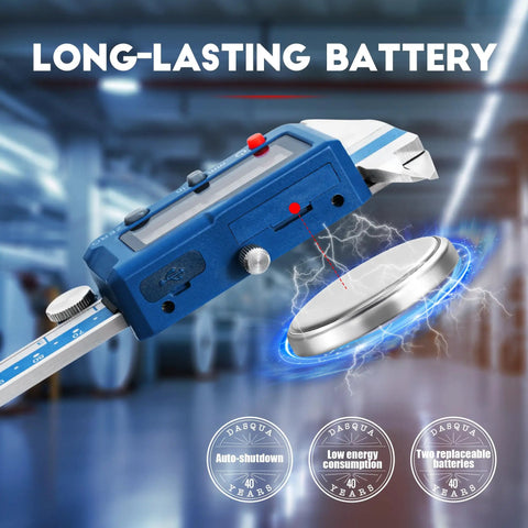 6 Inch Digital Caliper Stainless Steel Precision Measuring Tool With Advanced Dual Chip Large LCD Display 0.0005 Inch 0.01 mm Resolution And 0.001 Inch 0.02 mm Accuracy One Button Inch Millimeter Unit Switch Handy Workhorse Caliper, blue body with battery display