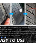 100 Piece Tire Plug Kit With Screwdriver For Quick Flat Tire Repair, process showing screwdriver and adhesive screws in tire