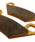 Ceramic brake pad set (2 pcs) for Polaris Sportsman Touring; gold backing plates and dark friction material