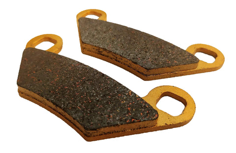 Ceramic brake pad set (2 pcs) for Polaris Sportsman Touring; gold backing plates and dark friction material