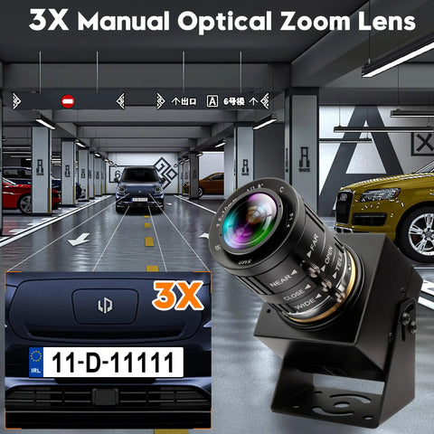 Five Megapixel Global Shutter USB Camera With Fifty FPS 2592x1944 Resolution 3.6 To 10mm Manual Zoom Lens in parking lot