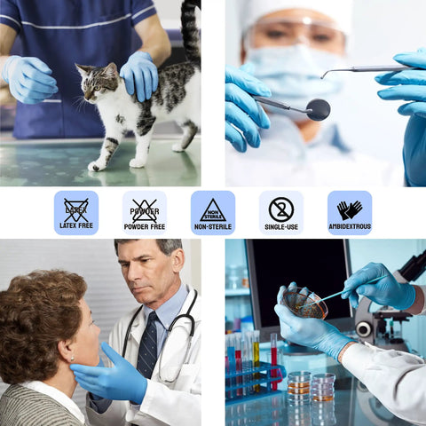 Blue Nitrile Exam Gloves 3.5 Mil Latex Free Powder Free Textured Fingertips Pro Grade Medical Disposable Gloves For Medical, Food Handling, Cleaning, Tattoo Work Case Of 1000 used in medical and lab settings