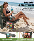 Person on beach in Canopy Camping Chair Foldable With Sun Shade For Beach And Outdoors Your Go To Portable Folding Chair