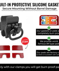 Shotgun Barrel Clamp Mount With Rubber Pads And Picatinny Rail Flashlight Attachment with protective silicone gaskets