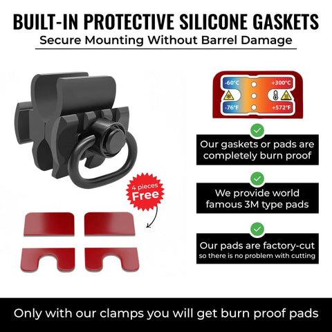 Shotgun Barrel Clamp Mount With Rubber Pads And Picatinny Rail Flashlight Attachment with protective silicone gaskets