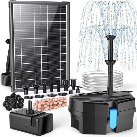 Solar Pond Filter With Fountain Pump Kit 8W Outdoor Pond Bird Bath DIY Water Feature with sponges and bio balls