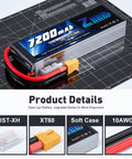 Beefy 2S 7200mAh 7.4V 120C LiPo Battery Pack Soft Pack With XT60 Connector for RC cars and drones