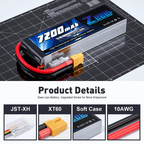 Beefy 2S 7200mAh 7.4V 120C LiPo Battery Pack Soft Pack With XT60 Connector for RC cars and drones