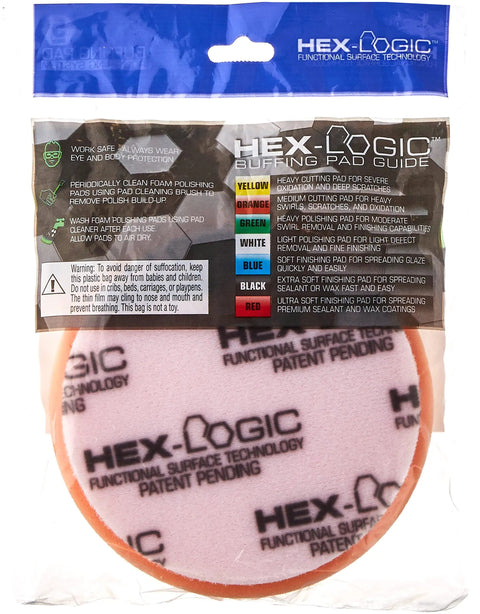 Hex Logic Medium Heavy Cutting Pad Orange Pro Grade Five Point Five Inch Fits 5 Inch Backing Plates Self Centering Ring Durable Swirl Remover Pad For Auto Detailing One Pad Included in packaging