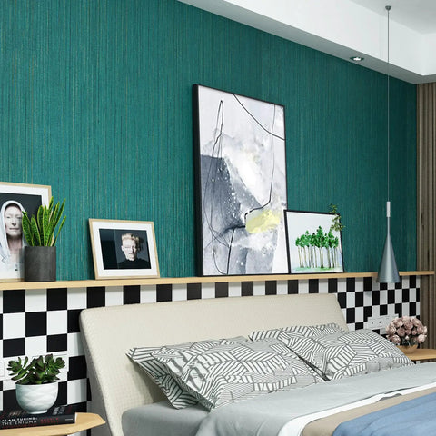 Teal Green Grasscloth Peel And Stick Wallpaper Roll 15.8x240 Inches Self Adhesive Removable Durable Thick Vinyl Textured Green