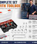 Huge Heavy Duty 179 Piece Stainless Steel Hose Clamp Assortment Kit With Durable Toolbox And Wrench, 304 stainless steel, 6-70mm