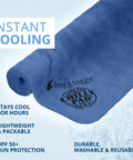Chilly Pad Cooling Towel For Sports And Outdoors, 33x13 inches, rolled with logo, highlights features like sun protection