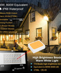 Outdoor LED Flood Light Set 800W Equivalent With Bluetooth Smart Color Changing RGB And Warm White 2700K, light specs graphic