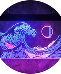 The Great Wave Off Kanagawa LED Neon Sign With Blue And Pink Glow, 8x12 inches, 3D engraved Ukiyoe wall art for living room decor