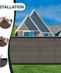 Installation of Privacy Fence Screen For Patio And Backyard 6X50 Ft Heavy Duty Mesh Net Cover With Grommets Brown.