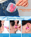 200 Pairs Silicone Ear Plugs Bulk With 10 Assorted Colors And Carry Cases For Sleeping shown in use and stored in pocket case.