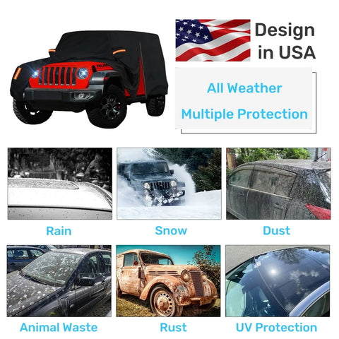 Jeep Wrangler 2 Door Waterproof Car Cover Highly Adjustable All Weather Outdoor Protection With Driver Door Zipper Custom Fit