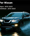 Premium Three Piece Windshield Wiper Blades For Nissan Rogue 2013 Through 2023 And Pathfinder 2013 Through 2020 on wet road.