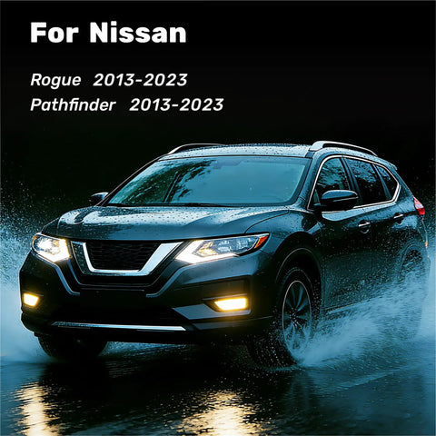 Premium Three Piece Windshield Wiper Blades For Nissan Rogue 2013 Through 2023 And Pathfinder 2013 Through 2020 on wet road.