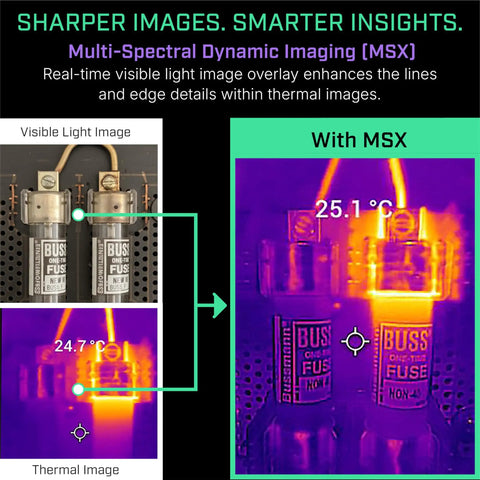 Thermal image with MSX fusion showing heat differences on electronic components using Dope Thermal Imaging Camera For iPhone 15 And Newer