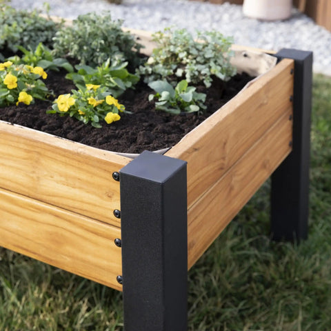 Teak Wood Raised Garden Bed Planter Box With Galvanized Steel Legs And Mesh Liner For Outdoor Gardening On Patio Balcony Deck Or Porch Built To Last With Water Repellent And Rot Resistant Teak And A 5 Year Warranty