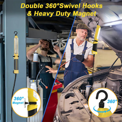 Handheld Corded Work Light With Magnetic Base And Dual 360 Degree Hooks, ETL Listed 16 AWG Drop Light For Car Repair
