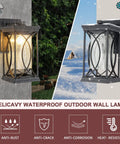 Dusk To Dawn Outdoor Coach Lantern With Crack Like Glass Black Aluminum Waterproof Wall Sconce for Exterior in rain and snow.